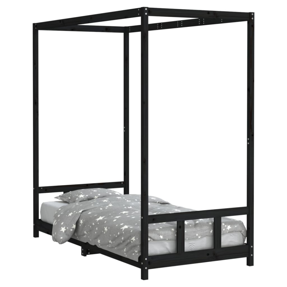 Vidaxl (Black, 90 X 190 Cm) Kids Bed Frame Bedstead Mattress Foundation 90X200 Cm Solid Wood Pine