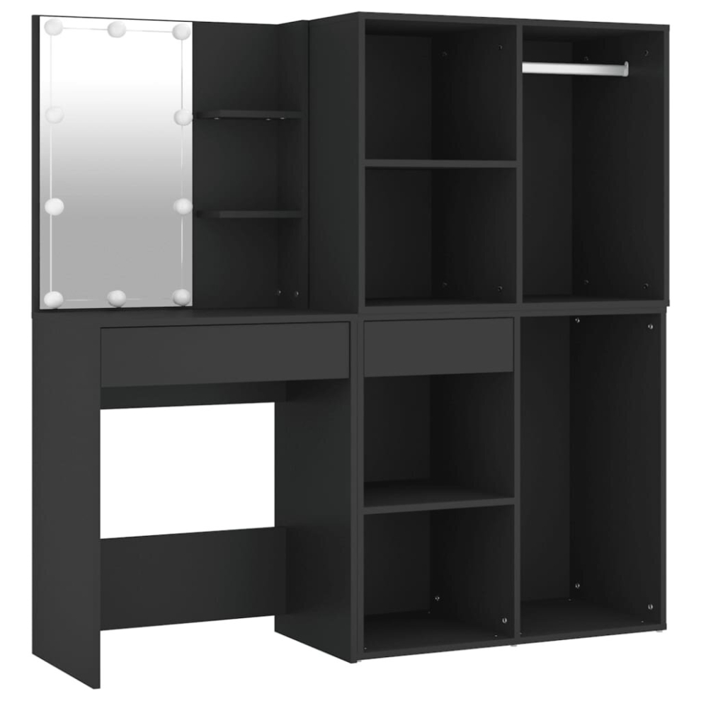 Vidaxl Led Dressing Table Vanity Makeup Desk With Cabinets Engineered Wood Black