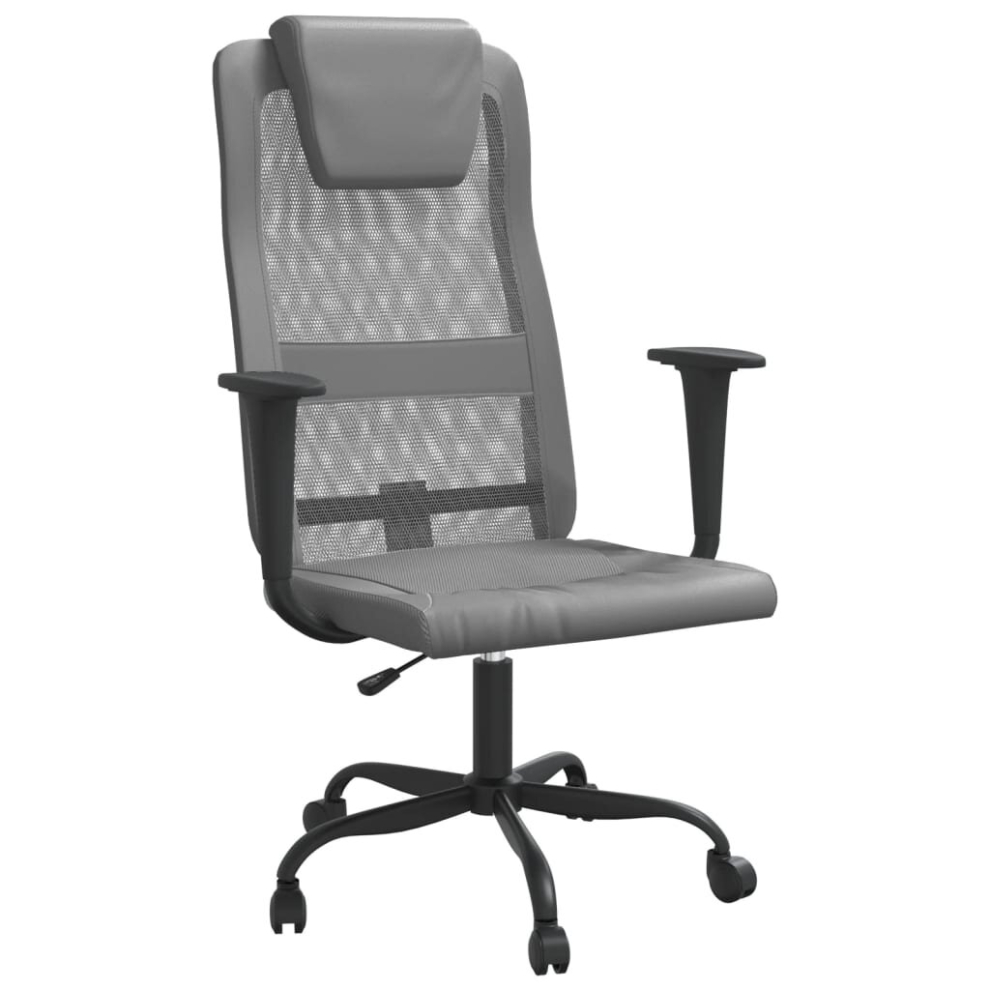 (Grey) vidaXL Office Chair Swivel Computer Chair Black Mesh Fabric and Faux Leather