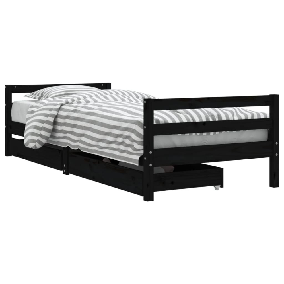 Vidaxl (Black, 80 X 200 Cm) Kids Bed Frame Wooden Bed Base Bedstead With Drawers Solid Wood Pine