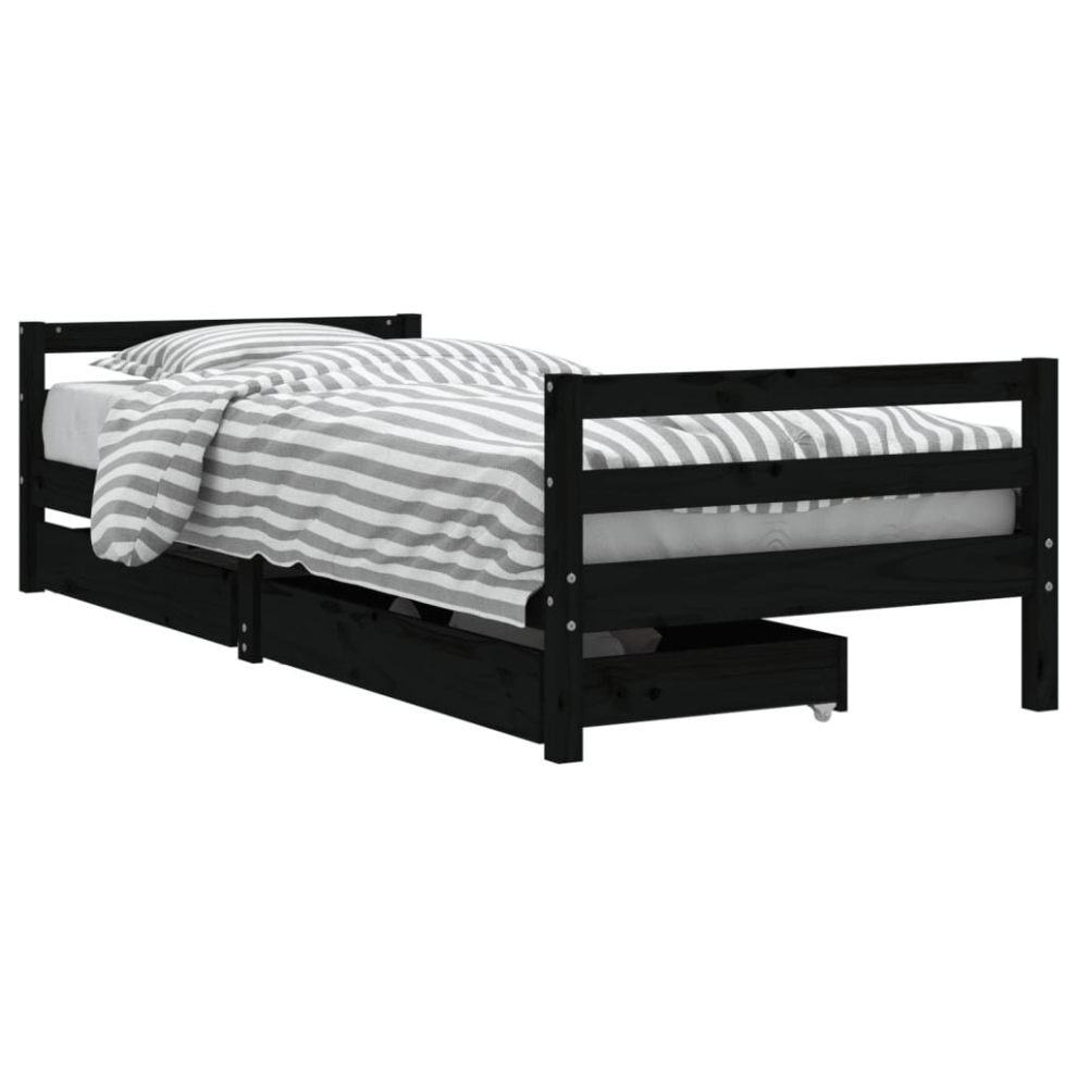 Vidaxl (Black, 90 X 200 Cm) Kids Bed Frame Wooden Bed Base Bedstead With Drawers Solid Wood Pine