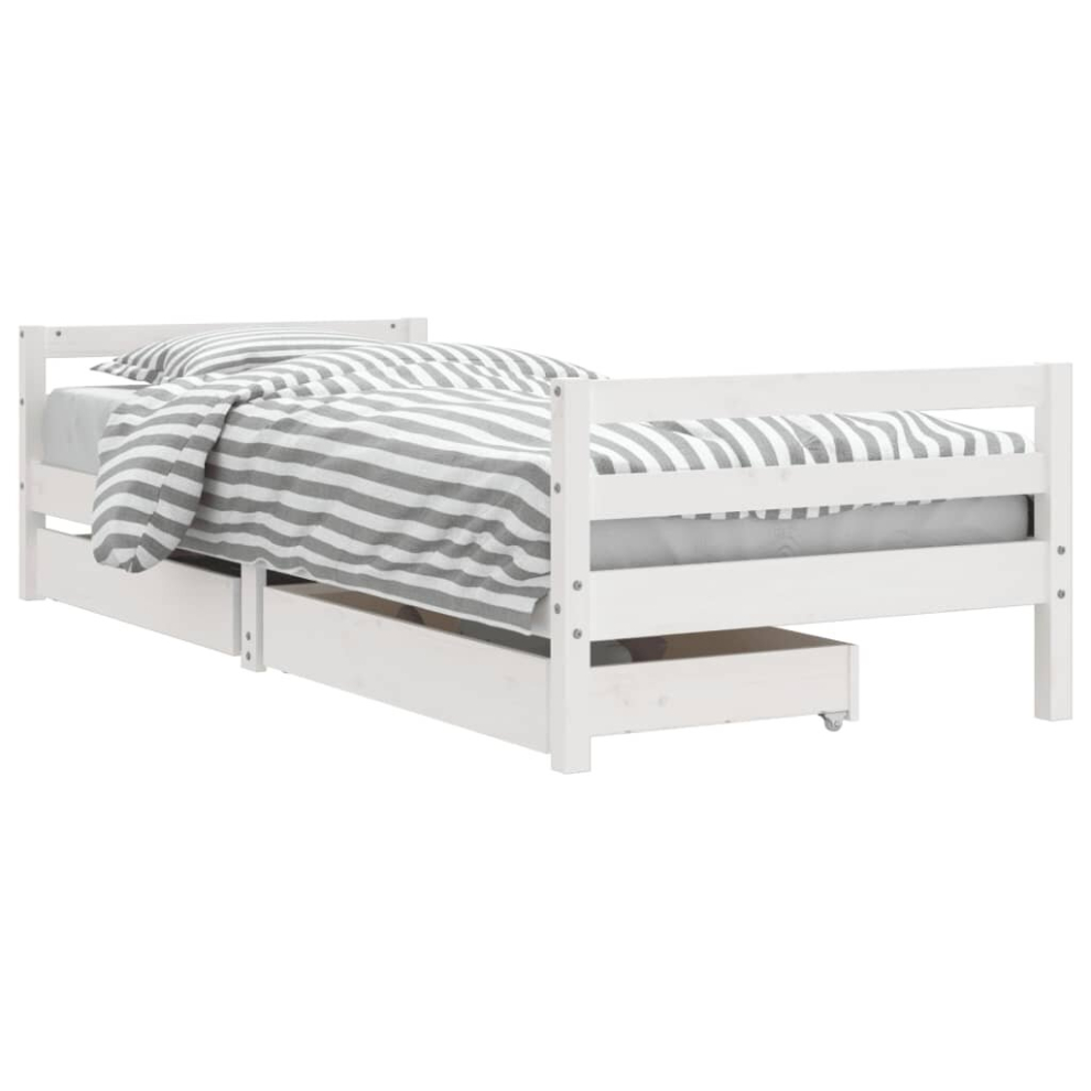 (white, 90 x 200 cm) vidaXL Kids Bed Frame Wooden Bed Base Bedstead with Drawers Solid Wood Pine