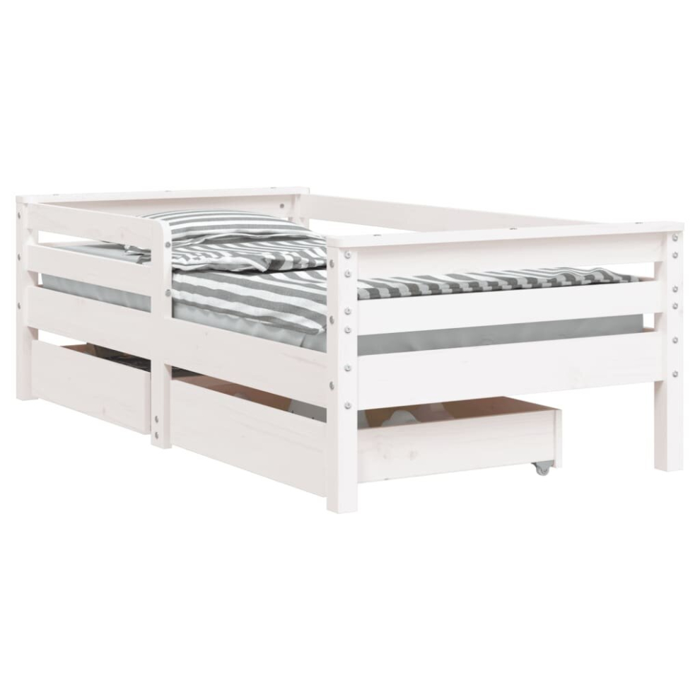 Vidaxl (White, 70 X 140 Cm) Kids Bed Frame Wooden Bed Base Bedstead With Drawers Solid Wood Pine