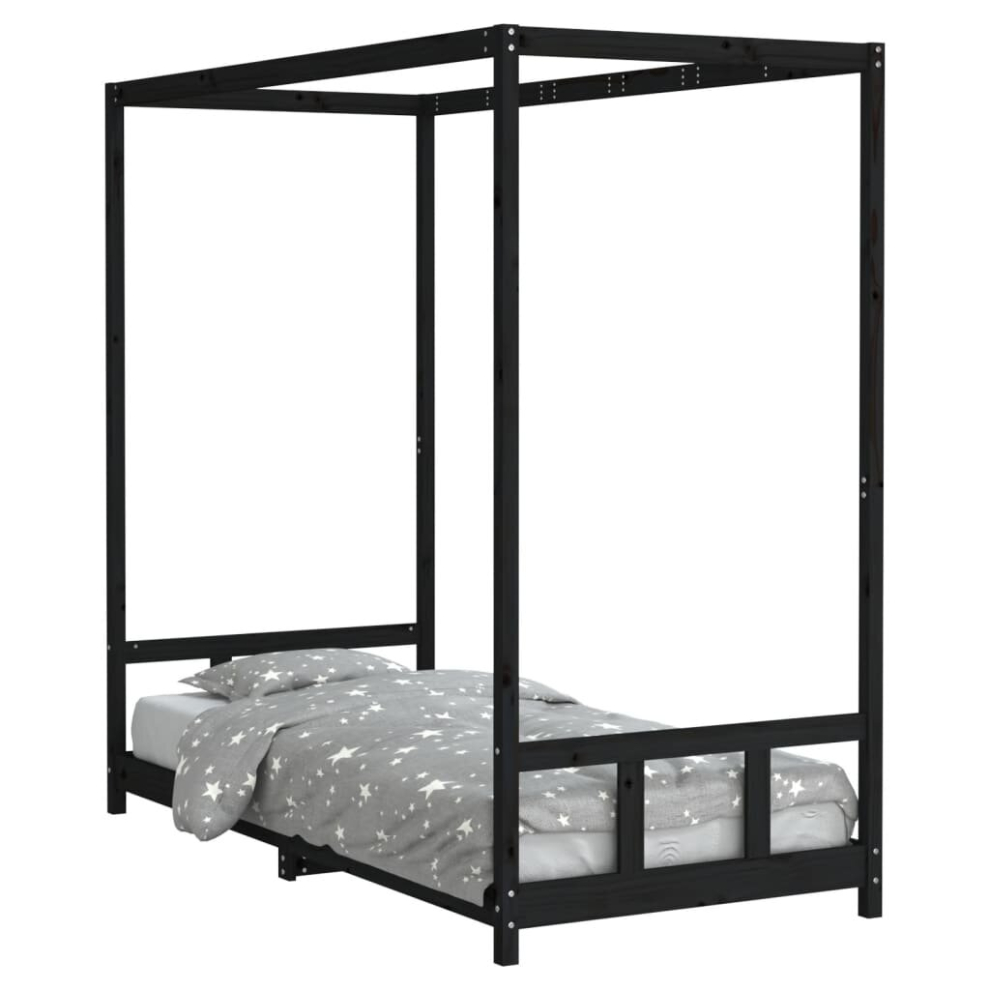 Vidaxl (Black, 90 X 200 Cm) Kids Bed Frame Bedstead Mattress Foundation 90X200 Cm Solid Wood Pine