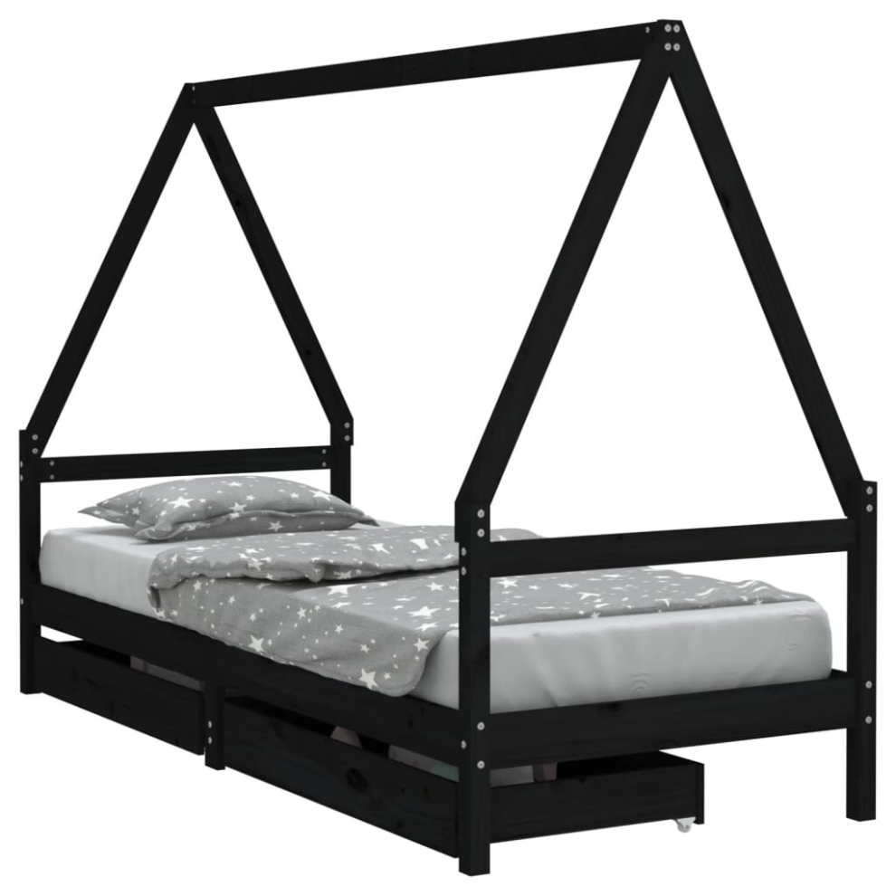 Vidaxl (Black, 80 X 200 Cm) Kids Bed Frame With Drawers Bed Base Children's Bed Solid Wood Pine