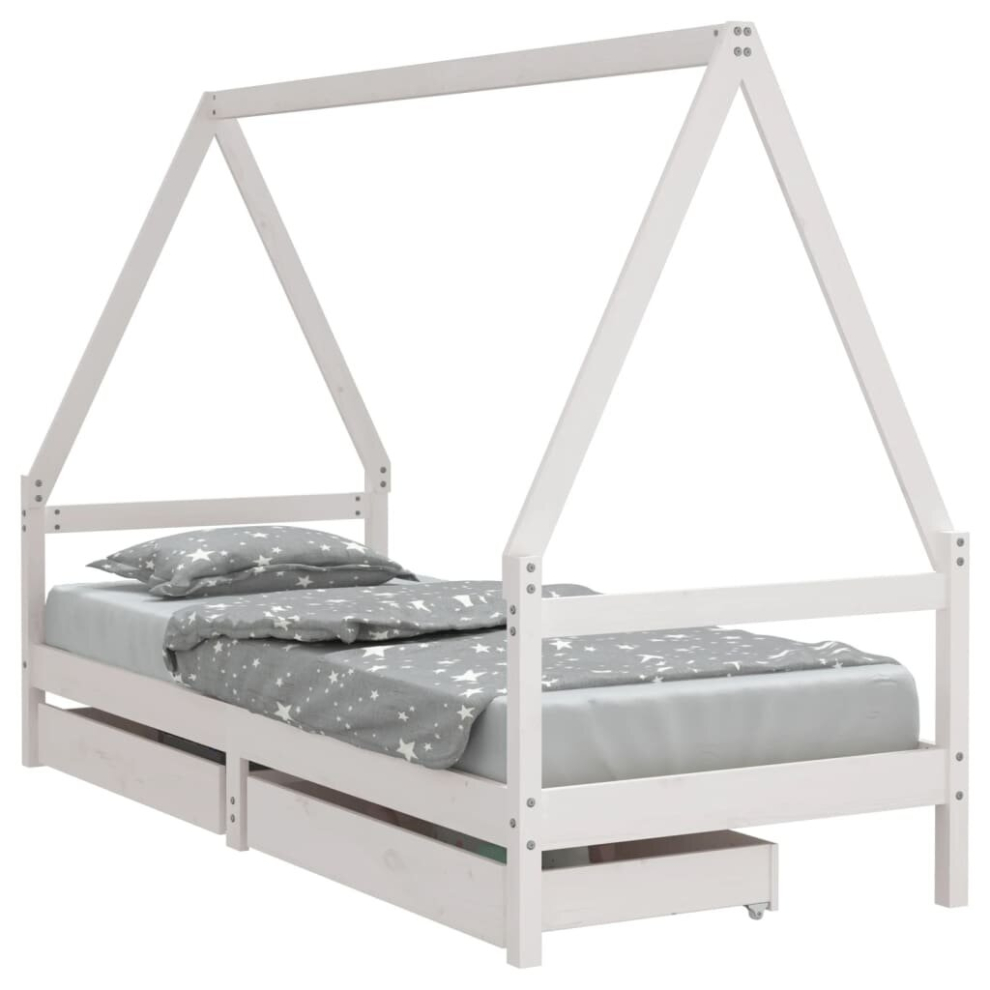 (white, 80 x 200 cm) vidaXL Kids Bed Frame Bedstead with Drawers White 90x200 cm Solid Wood Pine