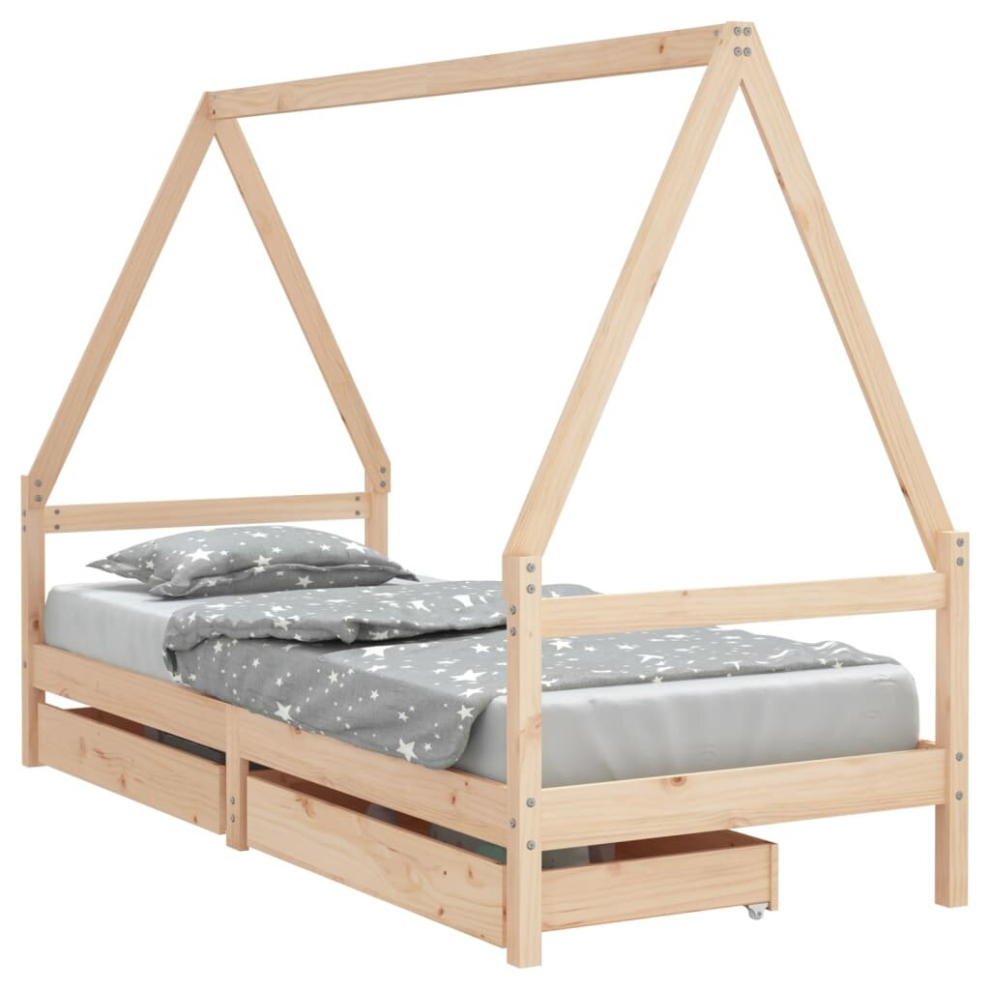 (brown, 80 X 200 cm) vidaXL Kids Bed Frame Bedstead With Drawers White 90x200 Cm Solid Wood Pine