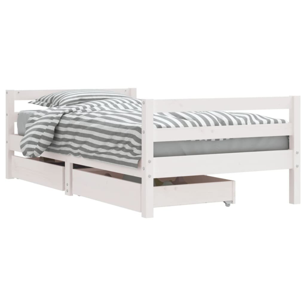 Vidaxl (White, 80 X 160 Cm) Kids Bed Frame Wooden Bed Base Bedstead With Drawers Solid Wood Pine