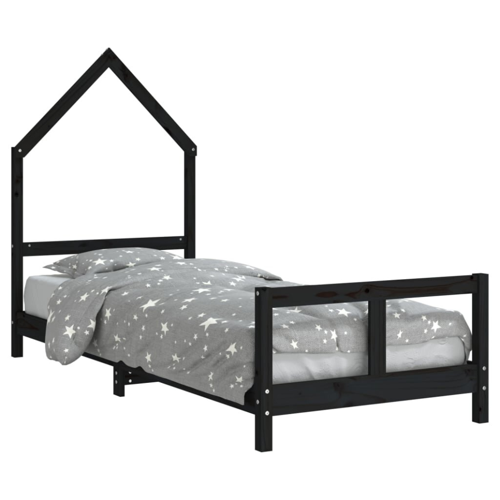 Vidaxl (Black, 80 X 200 Cm) Kids Bed Frame Bedstead Wooden Bed Base Black 80X200 Cm Solid Wood Pine