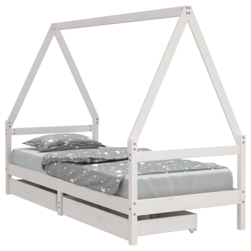 (white, 90 x 200 cm) vidaXL Kids Bed Frame Bedstead with Drawers White 90x200 cm Solid Wood Pine