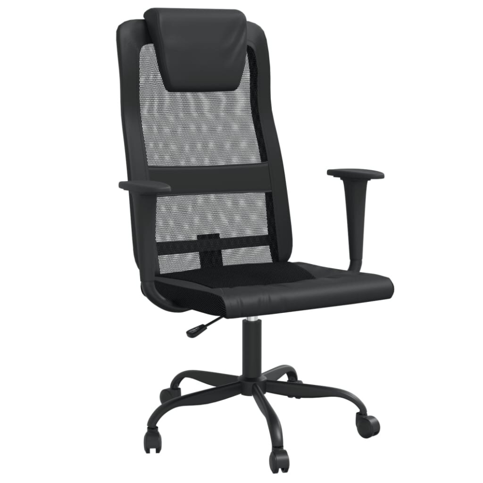 (Black) vidaXL Office Chair Swivel Computer Chair Black Mesh Fabric and Faux Leather