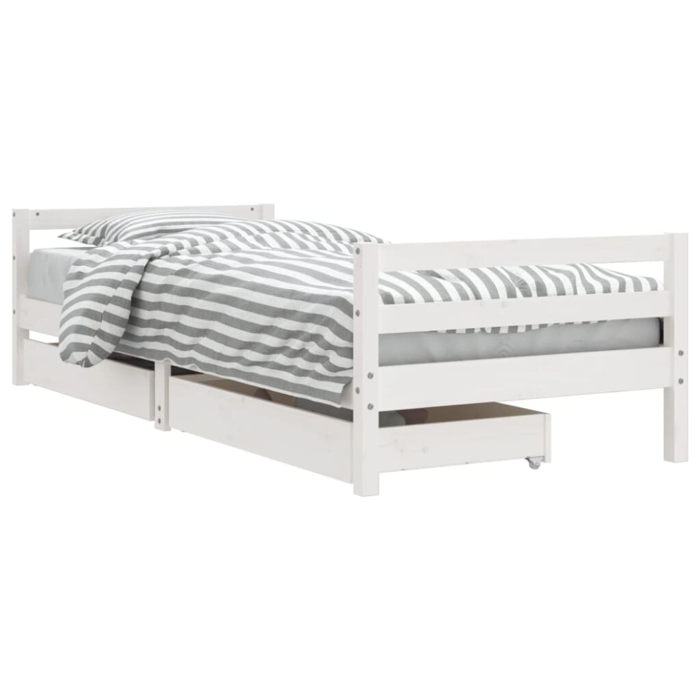 (white, 90 x 190 cm) vidaXL Kids Bed Frame Wooden Bed Base Bedstead with Drawers Solid Wood Pine