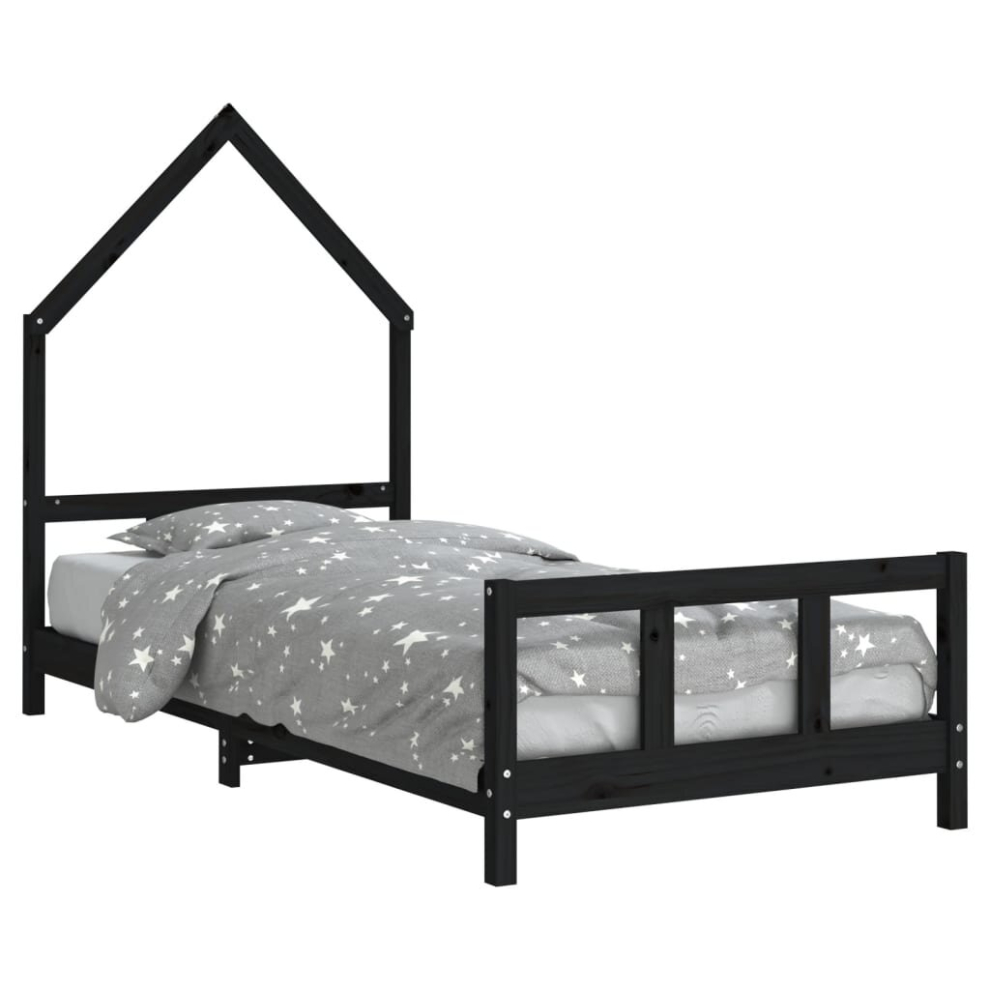 Vidaxl (Black, 90 X 190 Cm) Kids Bed Frame Bedstead Wooden Bed Base Black 80X200 Cm Solid Wood Pine