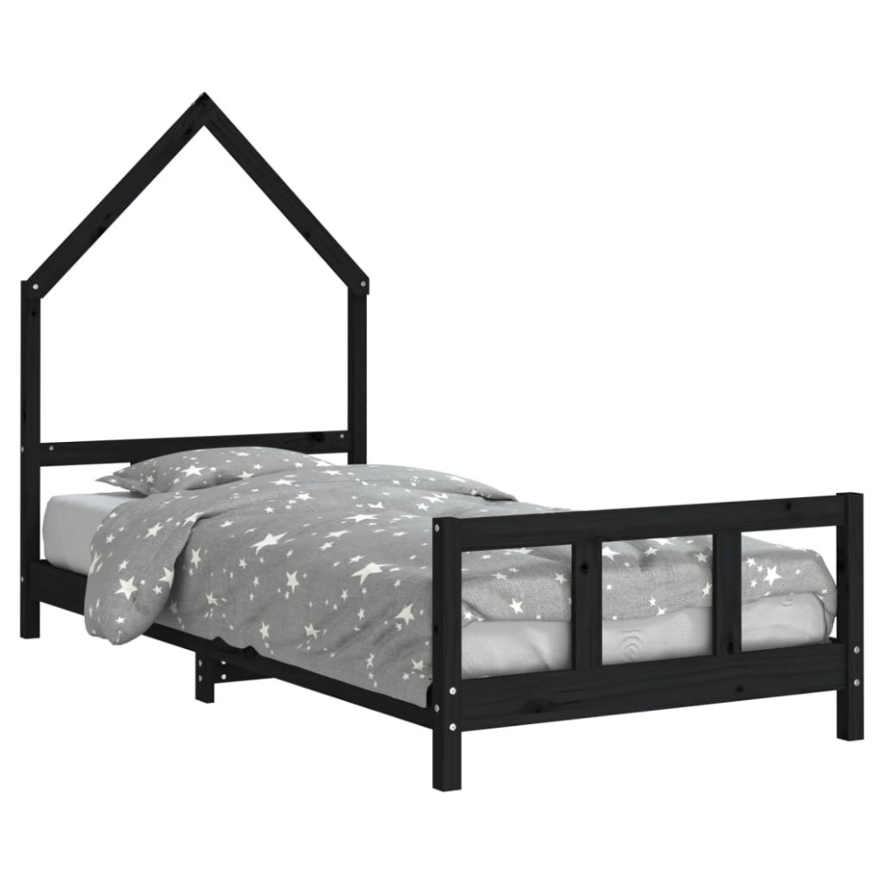 Vidaxl (Black, 90 X 200 Cm) Kids Bed Frame Bedstead Wooden Bed Base Black 80X200 Cm Solid Wood Pine