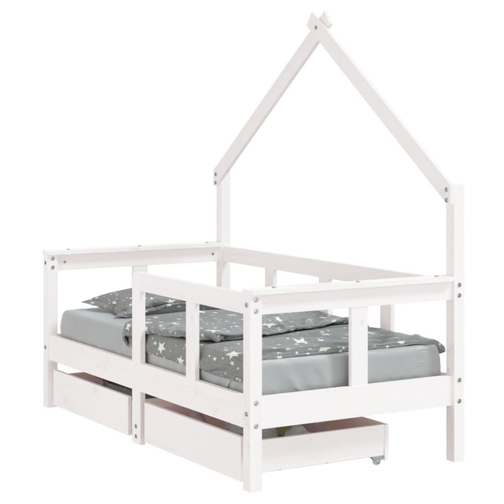 (white, 70 x 140 cm) vidaXL Kids Bed Frame Bedstead Bed Base with Drawers 90x190 cm Solid Wood Pine