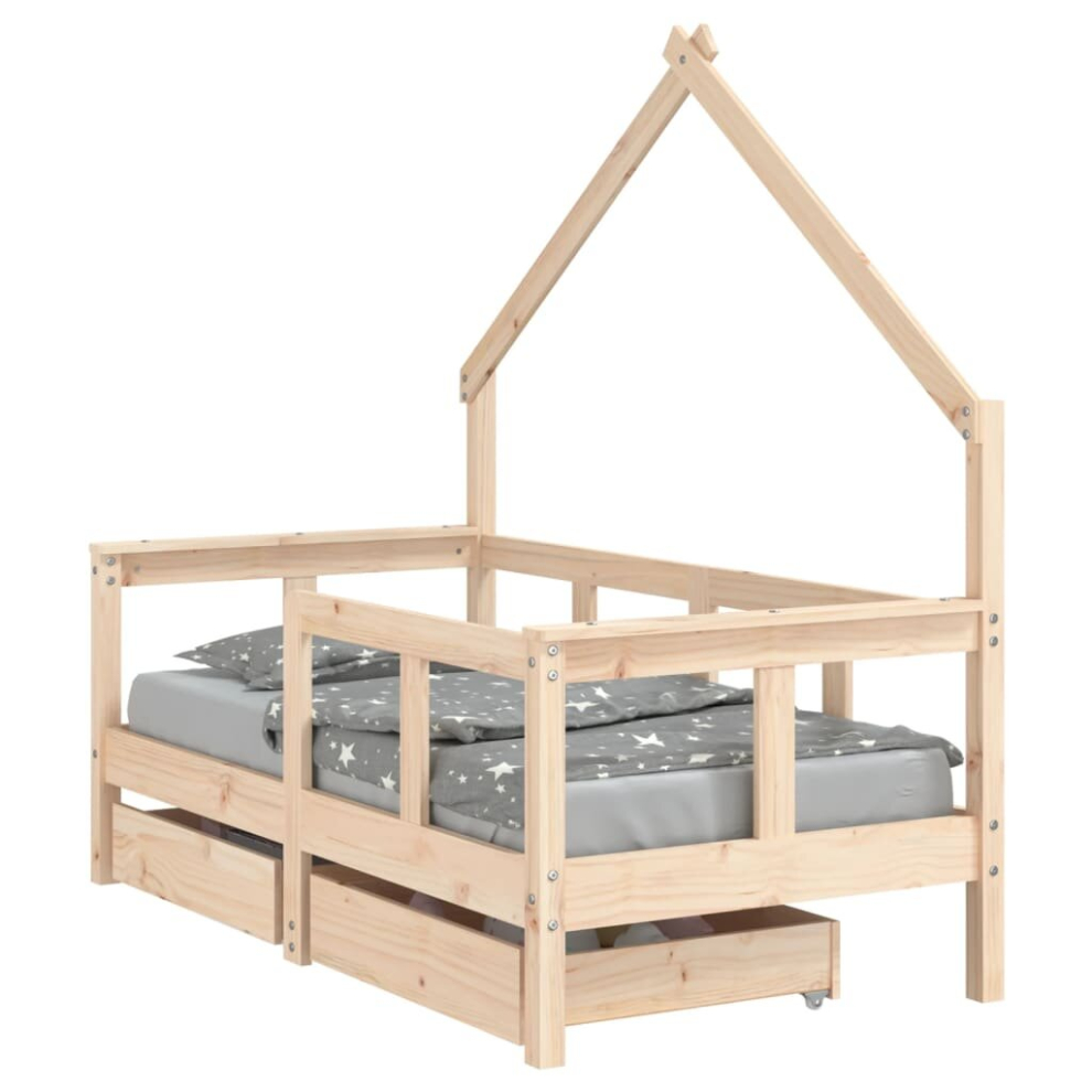 Vidaxl (Brown, 70 X 140 Cm) Kids Bed Frame Bedstead Bed Base With Drawers 90X190 Cm Solid Wood Pine
