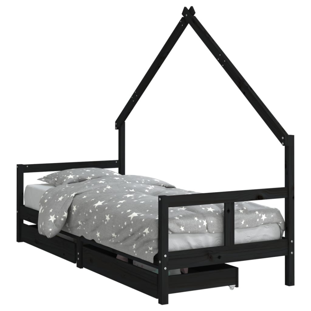 Vidaxl (Black, 80 X 200 Cm) Kids Bed Frame Bedstead Bed Base With Drawers 90X190 Cm Solid Wood Pine