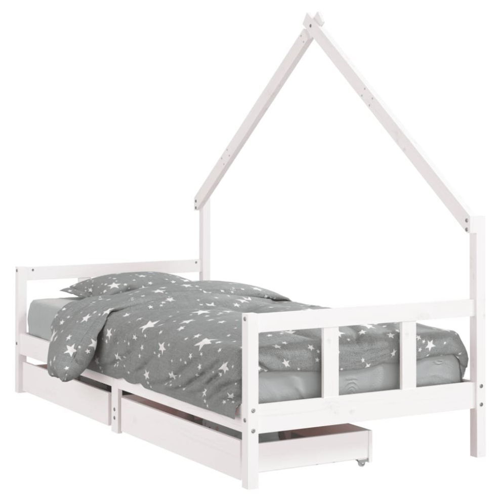 Vidaxl (White, 90 X 190 Cm) Kids Bed Frame Bedstead Bed Base With Drawers 90X190 Cm Solid Wood Pine