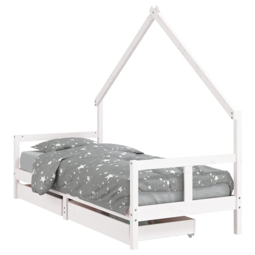 Vidaxl (White, 80 X 200 Cm) Kids Bed Frame Bedstead Bed Base With Drawers 90X190 Cm Solid Wood Pine