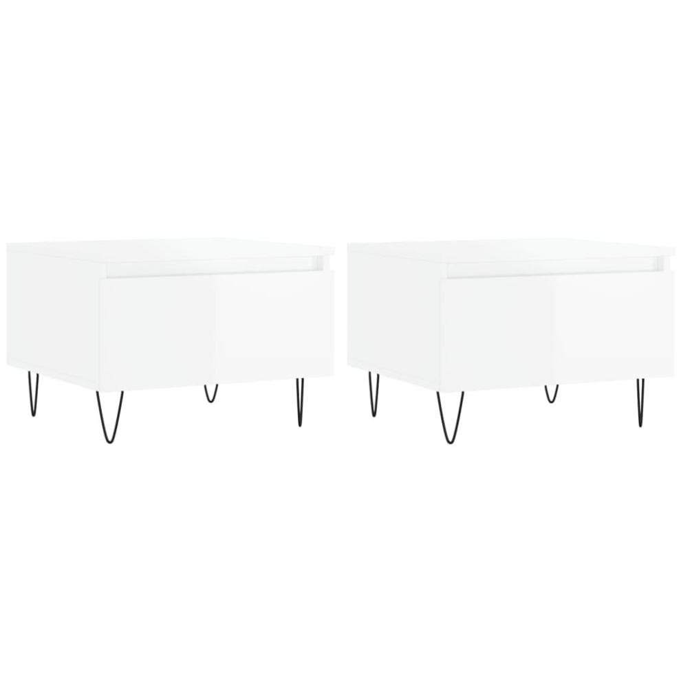 Vidaxl (High Gloss White, 2 Pcs) Coffee Table Side Table End Accent Telephone Sofa Table Engineered Wood