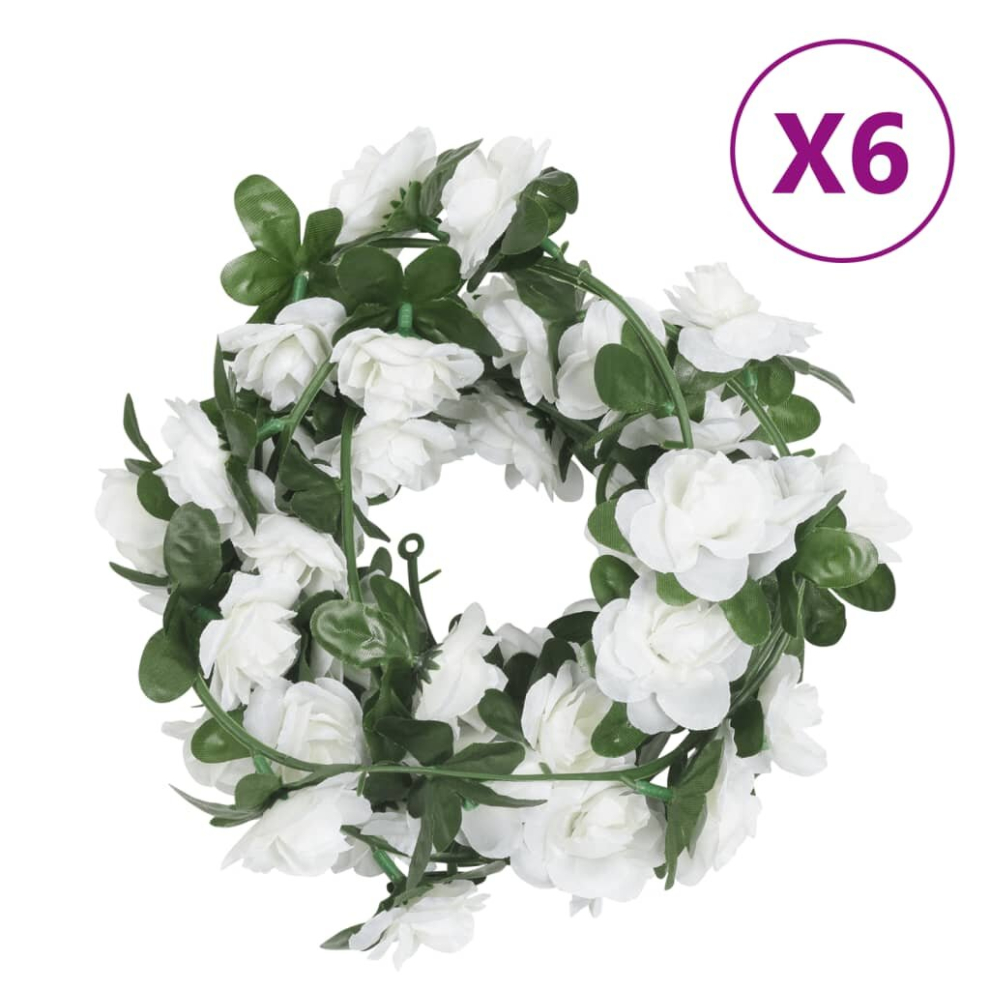 (white) vidaXL Artificial Flower Garlands Fake Flower Garland 6 pcs Rose and Champagne