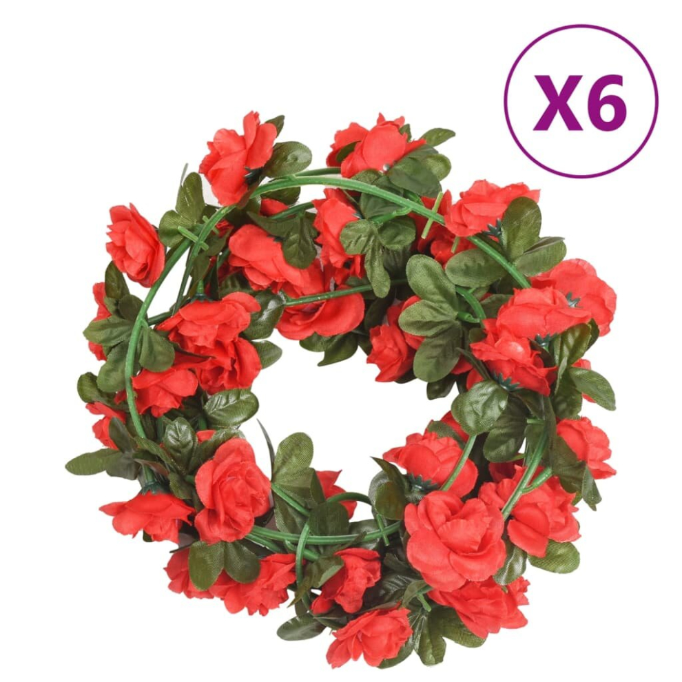 (red) vidaXL Artificial Flower Garlands Fake Flower Garland 6 pcs Rose and Champagne