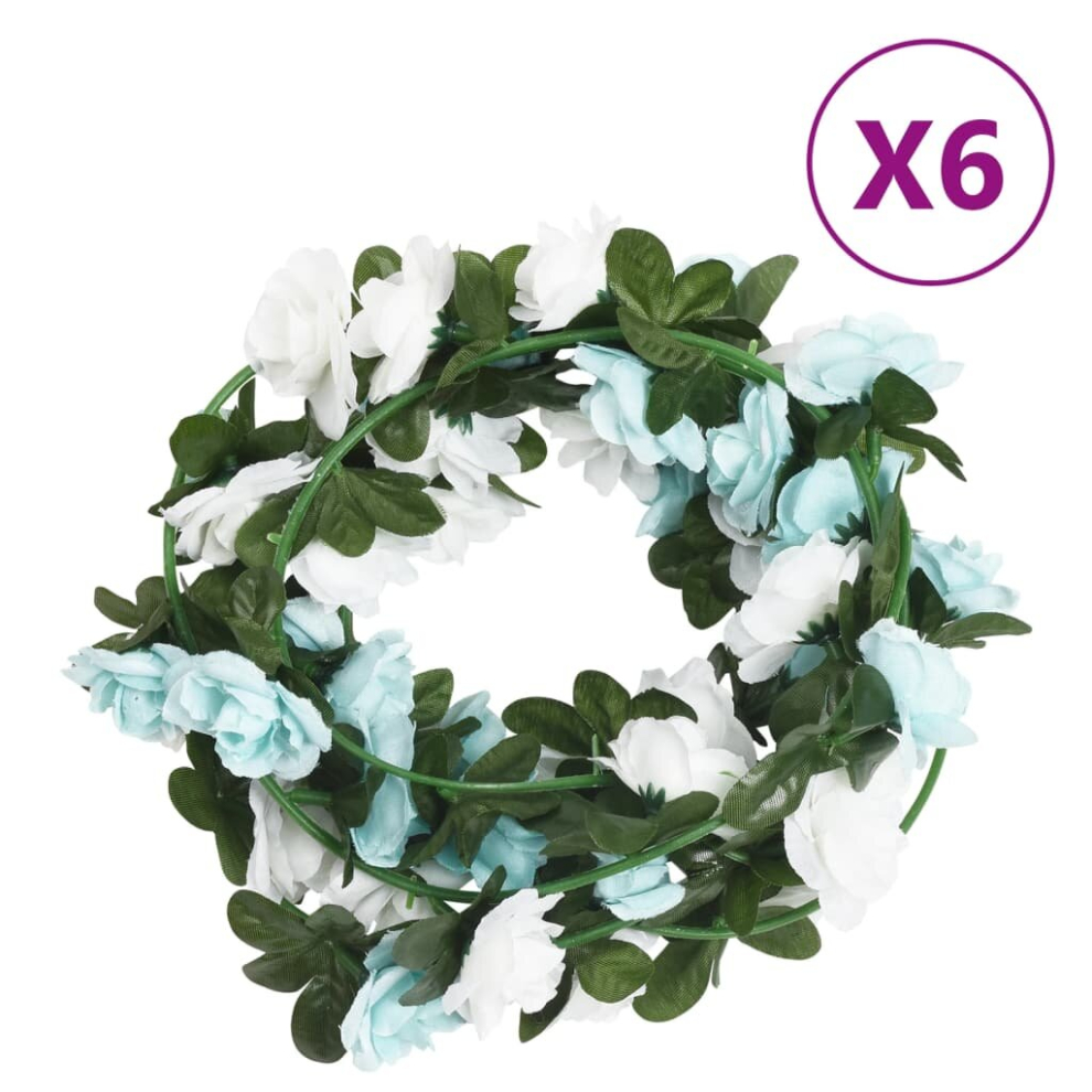 (blue and white) vidaXL Artificial Flower Garlands Fake Flower Garland 6 pcs Rose and Champagne