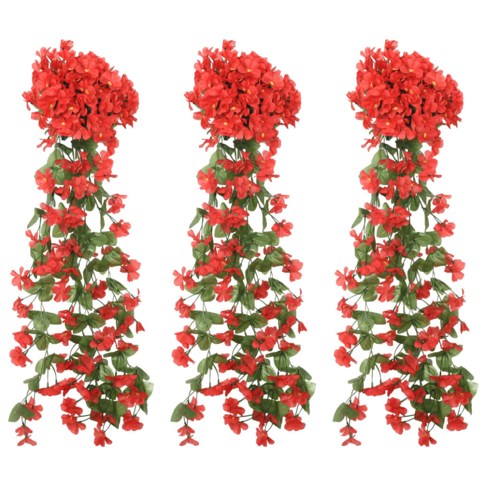 (red) vidaXL Artificial Flower Garlands Fake Flowers Artificial Plants 3 pcs Red