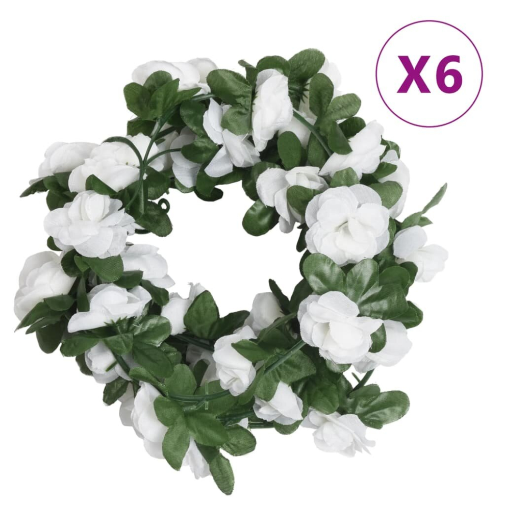 (white and green) vidaXL Artificial Flower Garlands Fake Flower Garlands 6 pcs Spring White