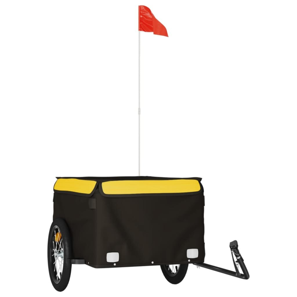 (yellow, 124 x 62.5 x 52 cm) vidaXL Bike Cargo Trailer Bike Carriage Bicycle Wagon Trailer with Flag Iron