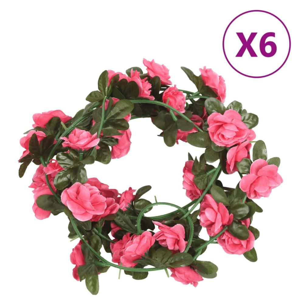 (pink) vidaXL Artificial Flower Garlands Fake Flower Garland 6 pcs Rose and Champagne