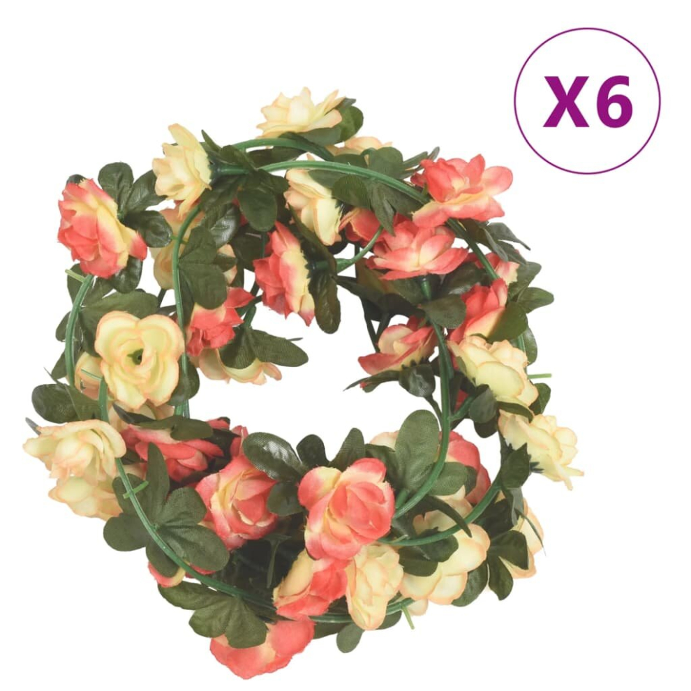 (yellow and green) vidaXL Artificial Flower Garlands Fake Flower Garland 6 pcs Rose and Champagne