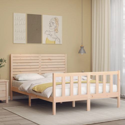 VidaXL (brown, 140 x 200 cm) vidaXL Bed Frame Bedroom Platform Bed Frame Bedstead with Headboard Solid Wood 2