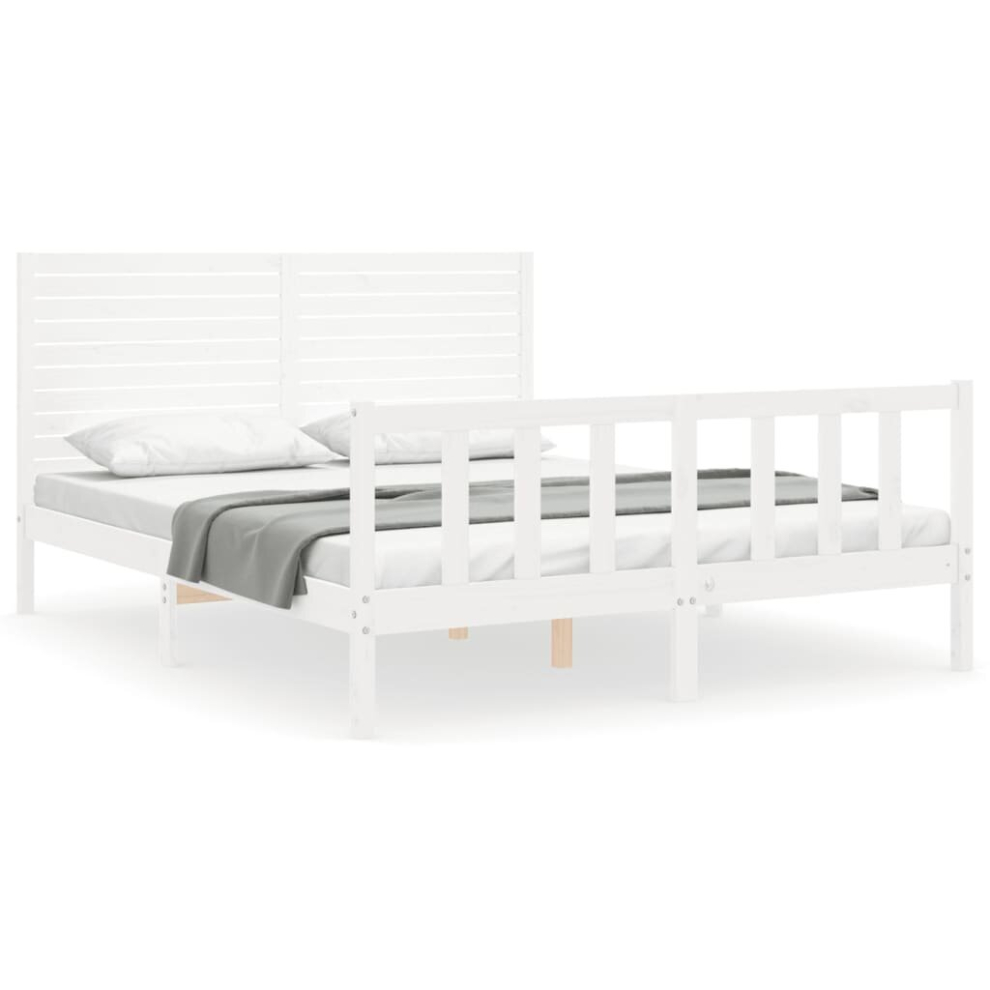 (white, 160 x 200 cm) vidaXL Bed Frame Bedroom Platform Bed Frame Bedstead with Headboard Solid Wood