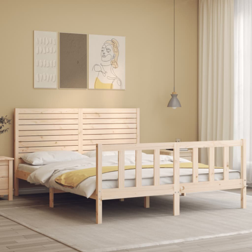 VidaXL (brown, 160 x 200 cm) vidaXL Bed Frame Bedroom Platform Bed Frame Bedstead with Headboard Solid Wood 2