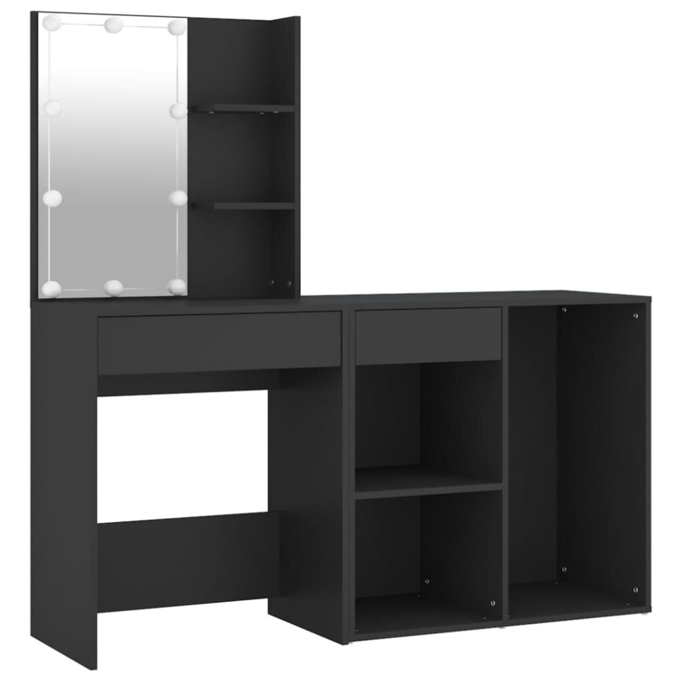 vidaXL Led Dressing Table Vanity Makeup Desk with Cabinet Black Engineered Wood