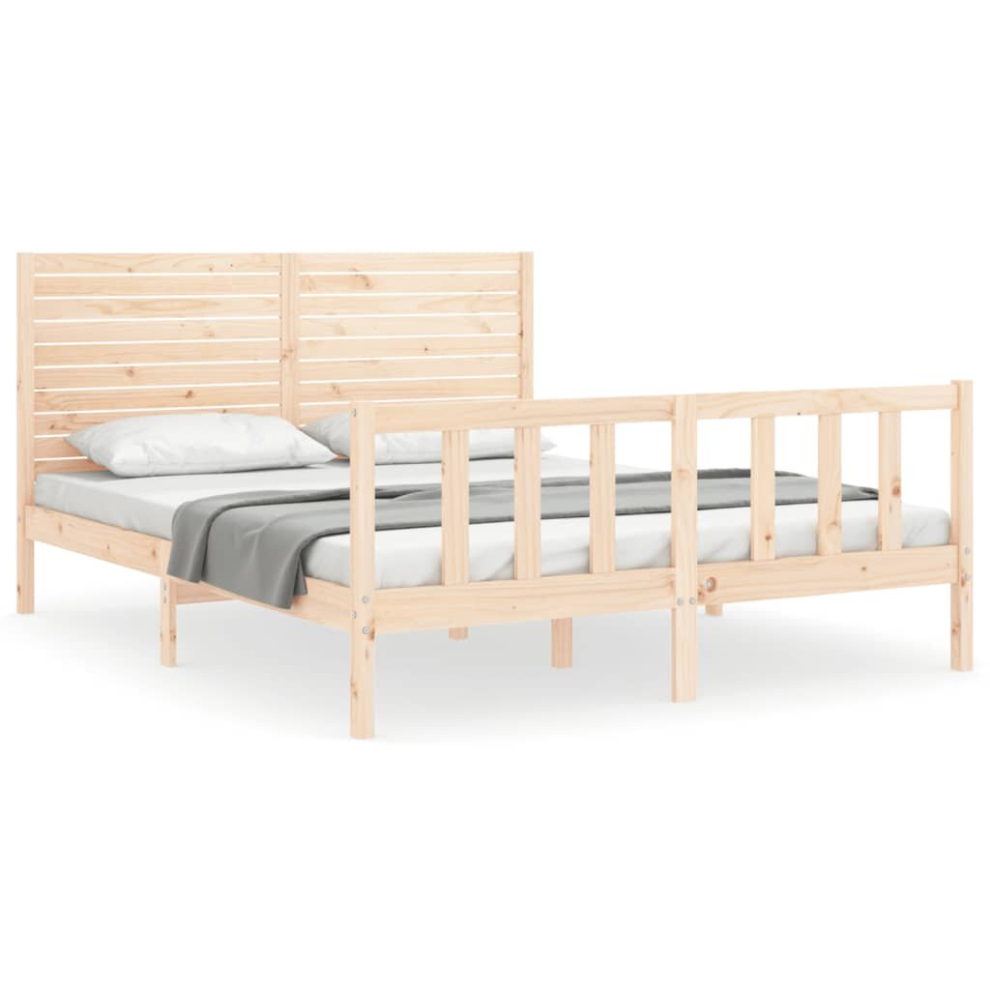 (brown, 160 x 200 cm) vidaXL Bed Frame Bedroom Platform Bed Frame Bedstead with Headboard Solid Wood