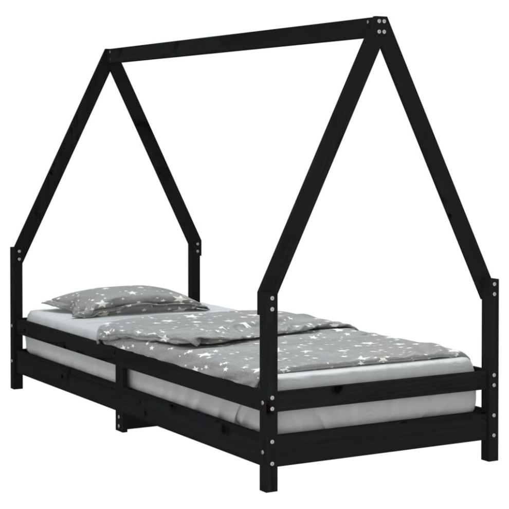 Vidaxl (Black, 80 X 200 Cm) Kids Bed Frame Bedstead Mattress Foundation 90X200 Cm Solid Wood Pine