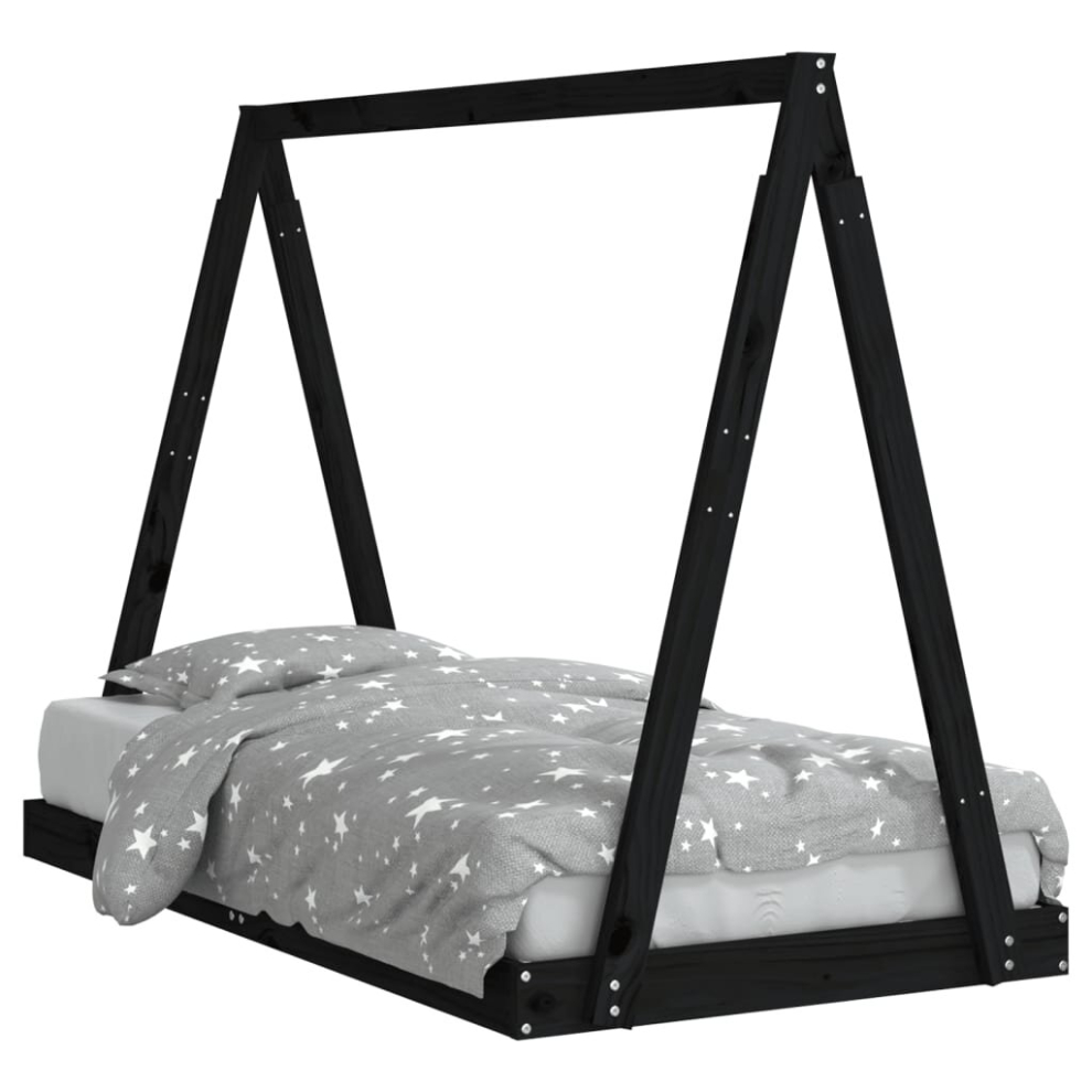 Vidaxl (Black, 80 X 160 Cm) Kids Bed Frame Bedstead Wooden Bed Base Black 80X200 Cm Solid Wood Pine