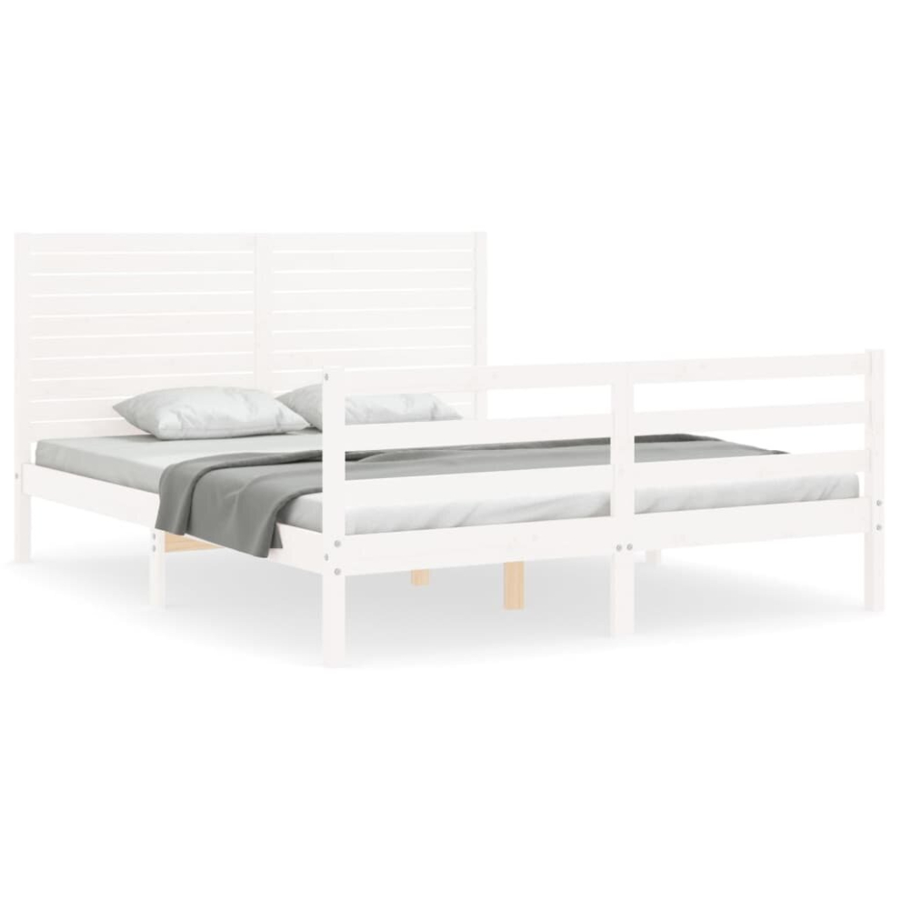 (white, 160 x 200 cm) vidaXL Bed Frame Bedroom Platform Bed Frame Bedstead with Headboard Solid Wood