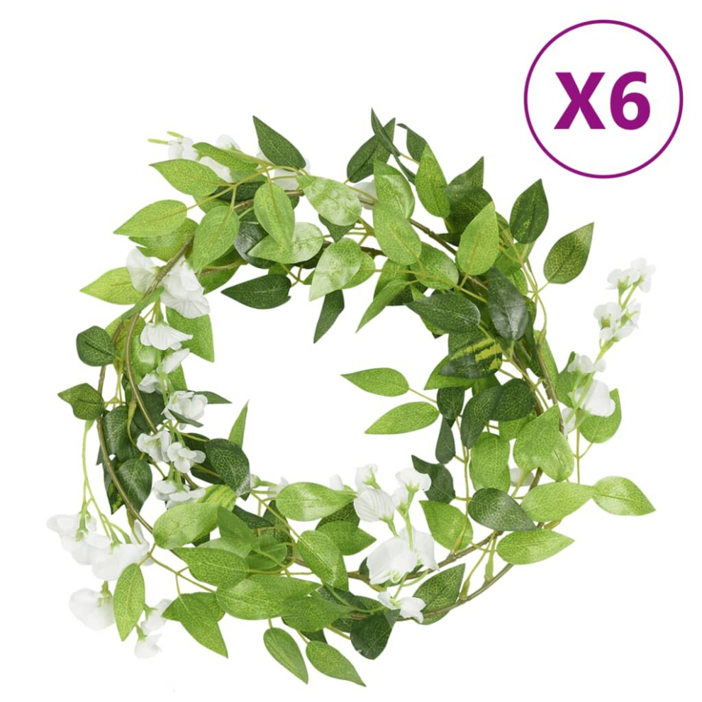 (white) vidaXL Artificial Flower Garlands Fake Flowers Artificial Plants 6 pcs White