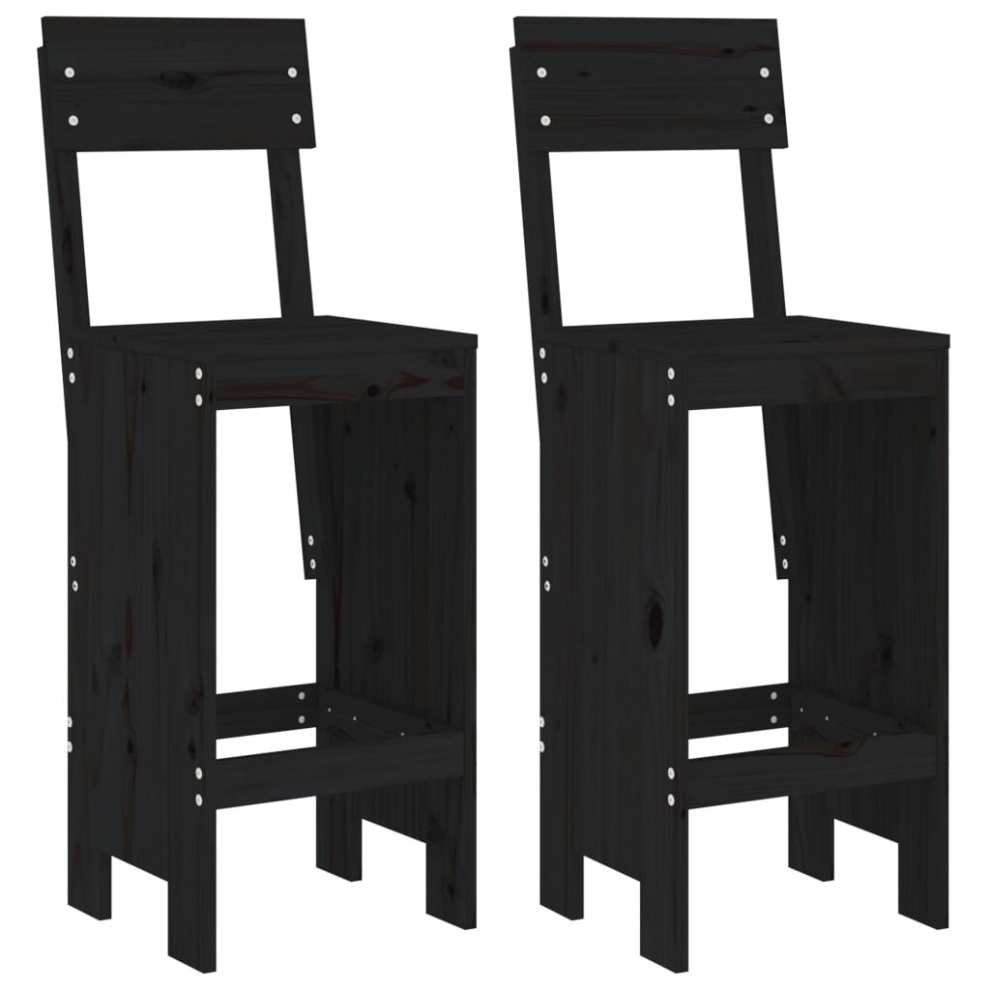 Vidaxl (Black Pine, 40 X 48.5 X 115.5 Cm) Bar Stools Garden Stool Wooden Outdoor Chair 2 Pcs Solid Wood Pine