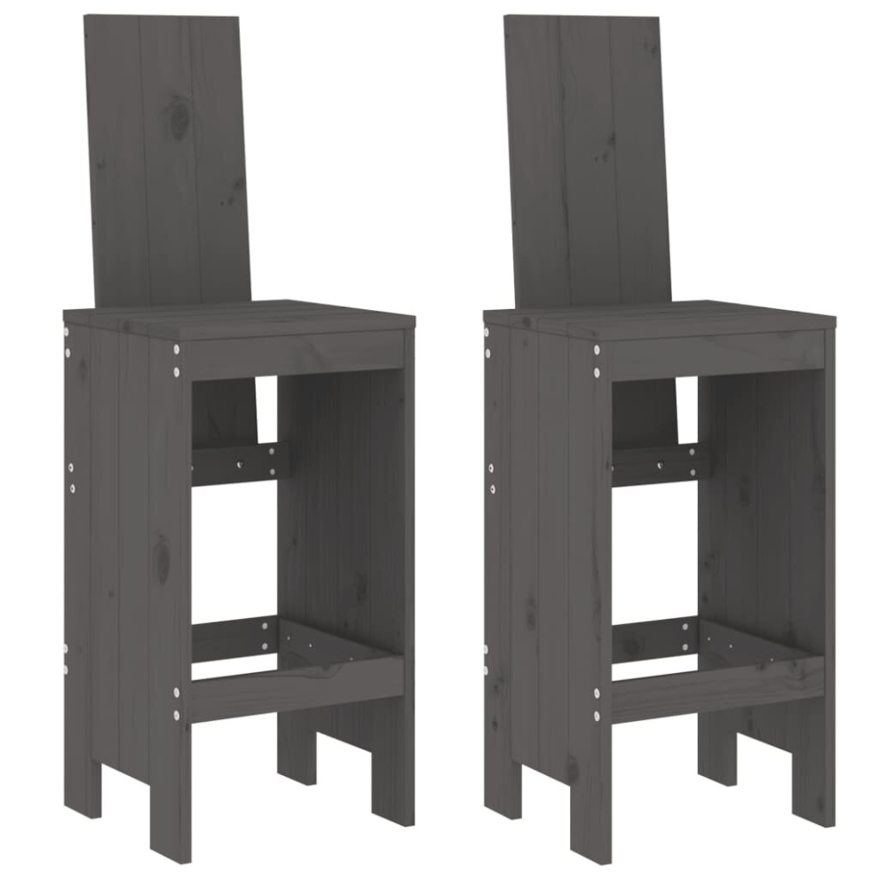 Vidaxl (Grey Pine, 40 X 42 X 120 Cm) Bar Stools Garden Stool Wooden Outdoor Chair 2 Pcs Solid Wood Pine