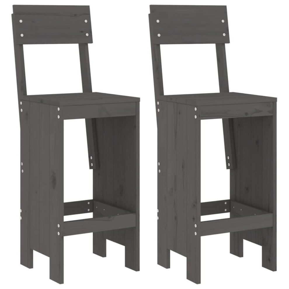 Vidaxl (Grey Pine, 40 X 48.5 X 115.5 Cm) Bar Stools Garden Stool Wooden Outdoor Chair 2 Pcs Solid Wood Pine