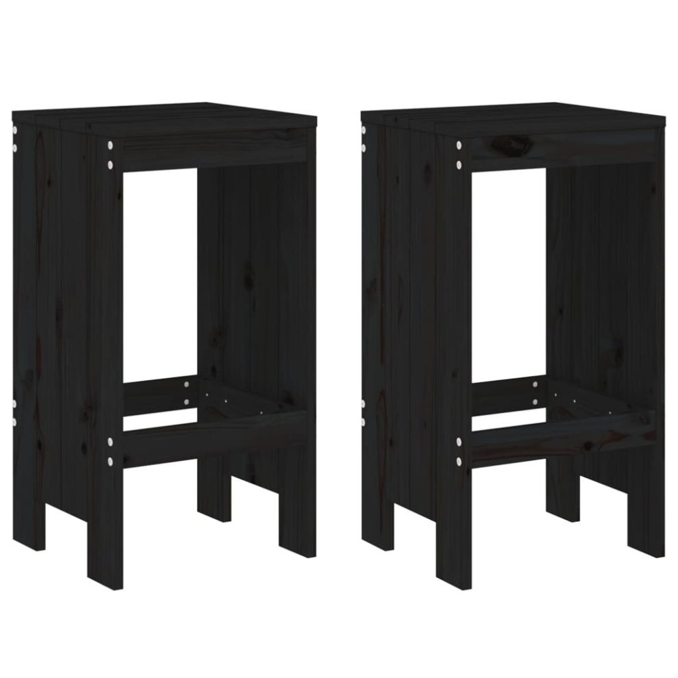 Vidaxl (Black Pine, 40 X 36 X 75 Cm) Garden Stools Outdoor Bar Stool Wooden Chair 2 Pcs Solid Wood Pine