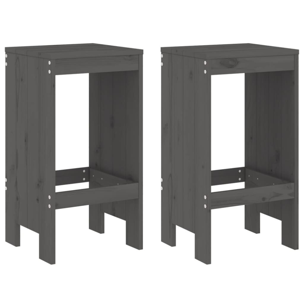 Vidaxl (Grey Pine, 40 X 36 X 75 Cm) Garden Stools Outdoor Bar Stool Wooden Chair 2 Pcs Solid Wood Pine