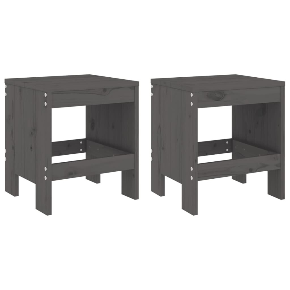 Vidaxl (Grey Pine, 40 X 36 X 45 Cm) Garden Stools Outdoor Bar Stool Wooden Chair 2 Pcs Solid Wood Pine