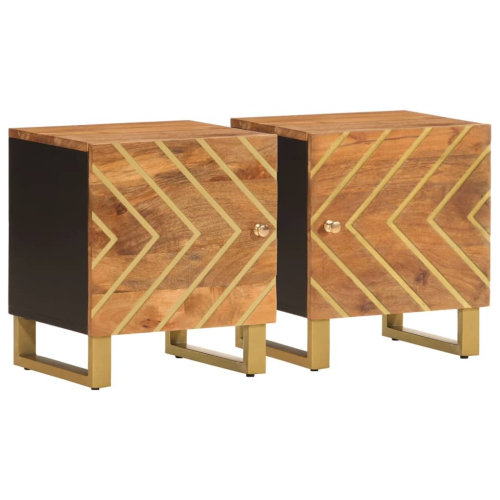 VidaXL (2 pcs) vidaXL Bedside Cabinets Nightstand 2 pcs Brown and Black Solid Wood Mango 1