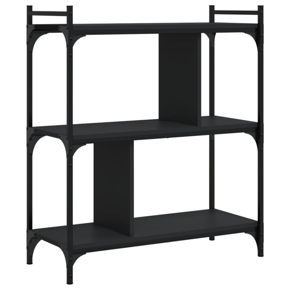 VidaXL Bookcase 3-tier Black 76x32x88 cm Engineered Wood with Metal Frame - Image 2