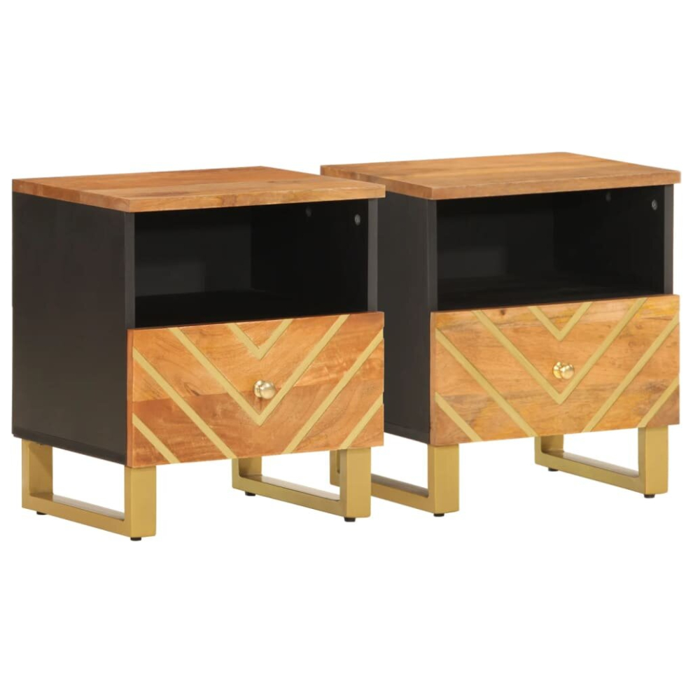 (2 pcs) vidaXL Bedside Cabinet Nightstand Bed Table Brown and Black Solid Wood Mango